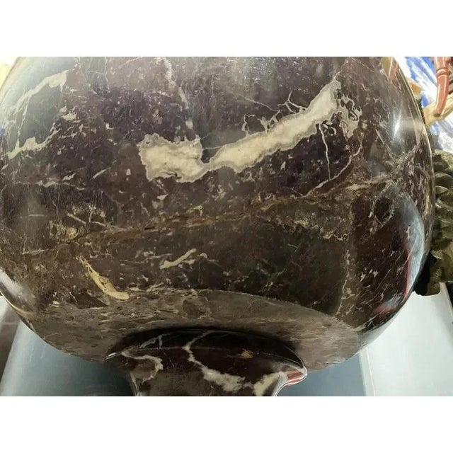 Late 20th Century French Neoclassical Rouge Marble Bronze Rams Head Urn Planters - A Pair For Sale - Image 9 of 12