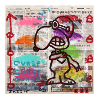 Curse the Wind - Original Pop Street Art Acrylic Painting on Korean Newspaper by Gary John For Sale