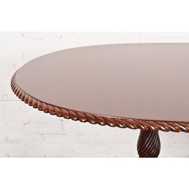 Baker Furniture Style Georgian Carved Walnut Double Pedestal Extension Dining Table, Newly Refinished For Sale - Image 10 of 14