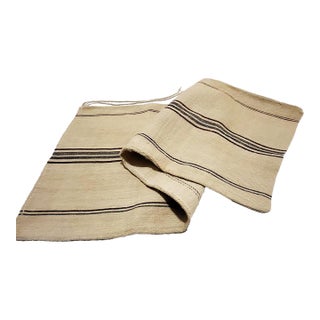 Antique European Woven Linen Textile Grain Sack With Stripes — 21" X 51" For Sale