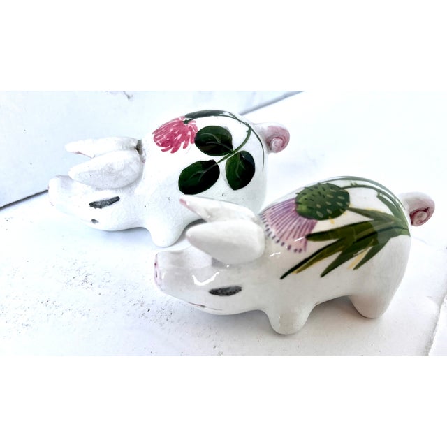 Mid 20th Century Plichta Tiny Floral Design Hand Painted Ceramic Pigs - A Pair For Sale - Image 10 of 17