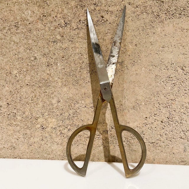 Metal Mid-Century Modern 1960s Sharp Stainless & Brass Scissors For Sale - Image 7 of 9