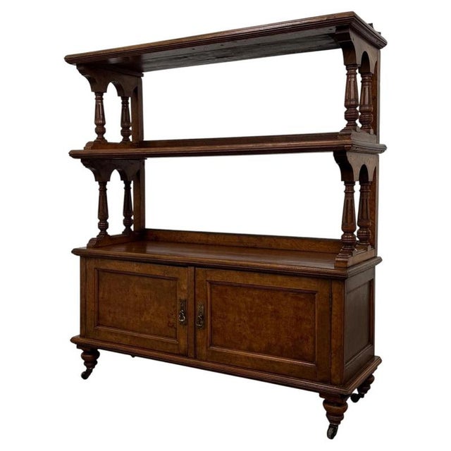 19th Century English Victorian Burr Walnut Cupboard with Shelves For Sale - Image 9 of 11