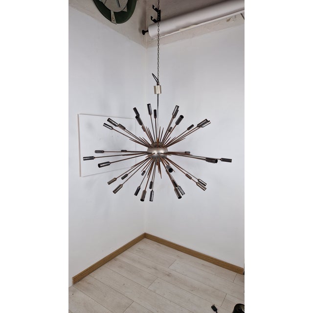 Sputnik 40-Light Chandelier in Burnished Chrome with Punches from Stilnovo, 1960s For Sale - Image 13 of 13