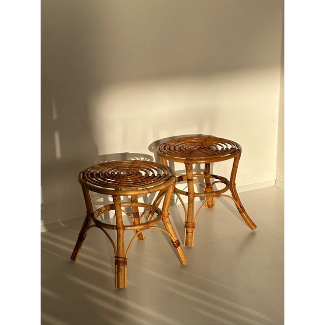 1970s Vintage Rattan Stools, 1970s, Set of 2 For Sale - Image 5 of 10