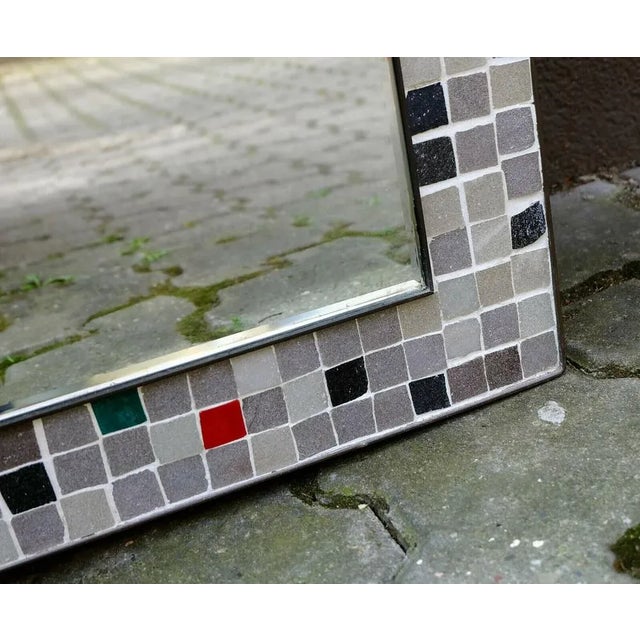 Metal Large Mid-Century Modern Mosaic Wall Mirror with Brass Frame, 1950s For Sale - Image 7 of 10