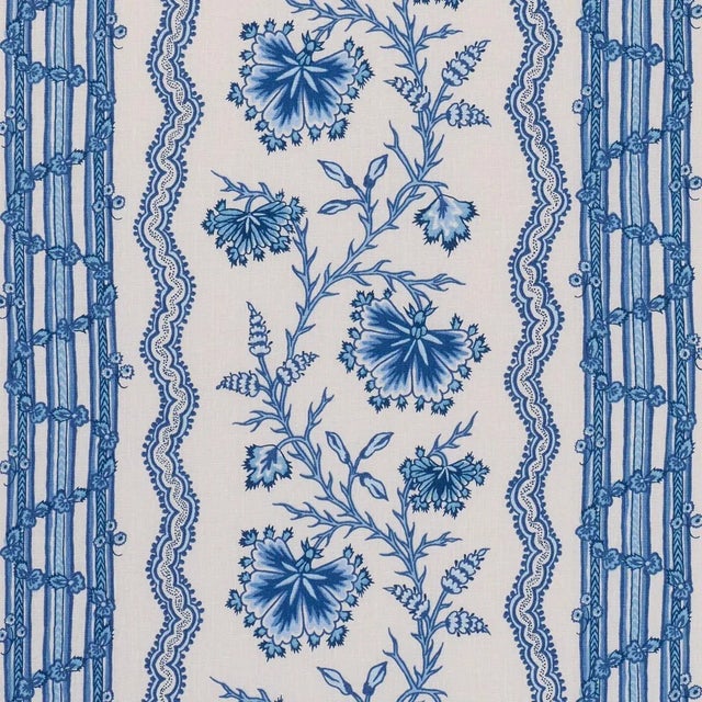 SAMPLE - Schumacher Parvati Floral Stripe Fabric In Delft For Sale