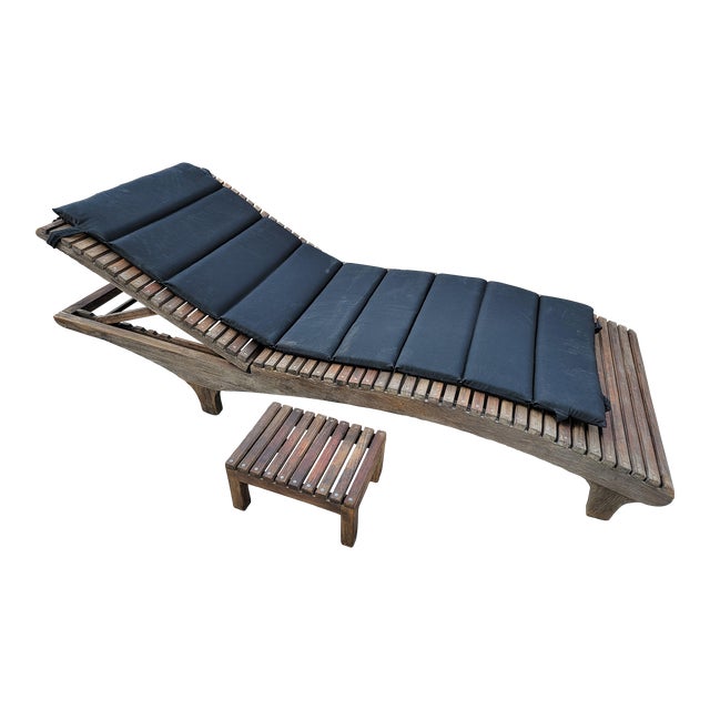 Janus Et Cie Teak Oversized Chaise Lounge & Drink Table Chairish