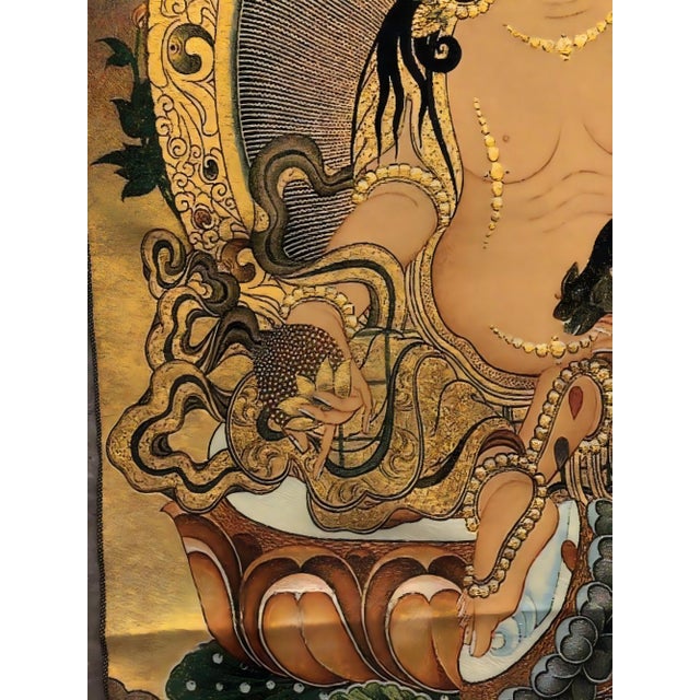 Textile Xizang Embroidery and Brocade Thangka Buddha Painting - Wrathful Deity Protector Wall Art - Hand Painted Buddhist Sacred Scroll Mid 20th Century For Sale - Image 7 of 7
