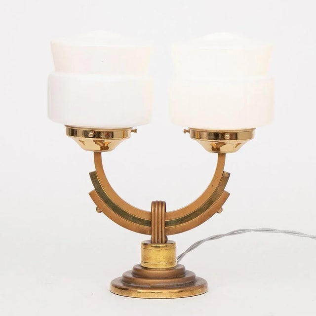 French Art Deco Twin Branch Modernist Table Lamp, 1930s, in Very Good conditions. Designed 1920 to 1949 Up to 250V...