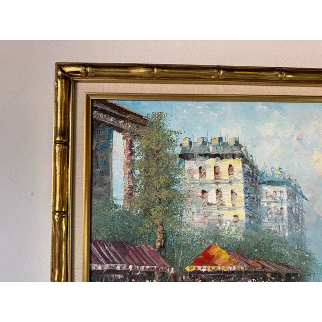1980's Vintage T. Carson Street Scene Parisian Impressionist Oil Painting on Canvas, Framed For Sale In Miami - Image 6 of 12