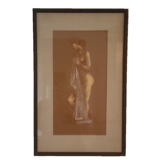 Mid 20th Century "Nude Figure With Towel" Jan De Ruth Pastel Drawing on Paper, Framed For Sale