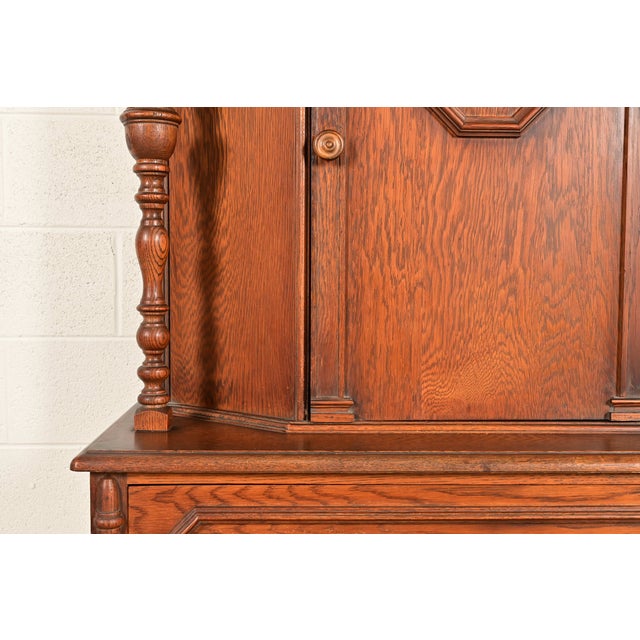 Brown Antique English Jacobean Carved Oak Bar Cabinet, Circa 1920s For Sale - Image 8 of 14