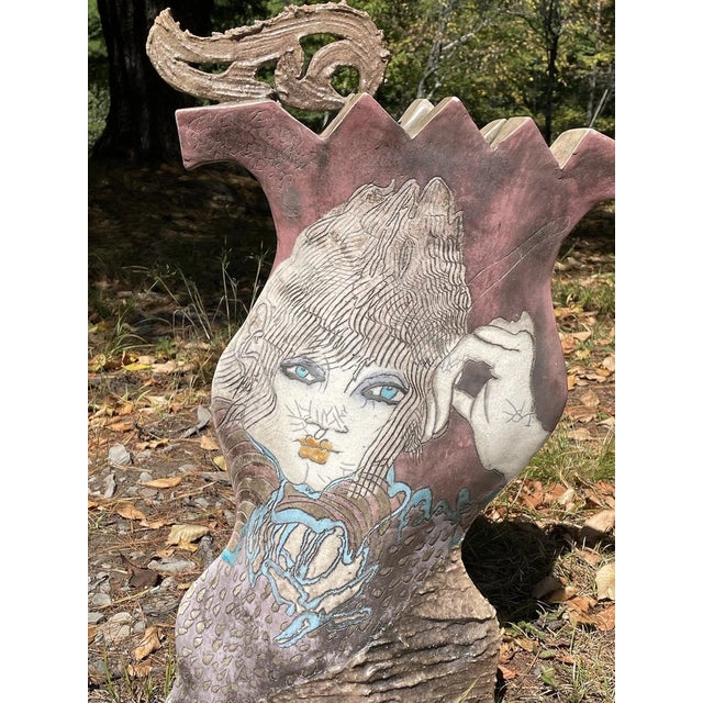 Abstract 20th C. Fine & Large Retro Kemenyffy Double Sided Sculptural Raku Art Vessel For Sale - Image 3 of 16