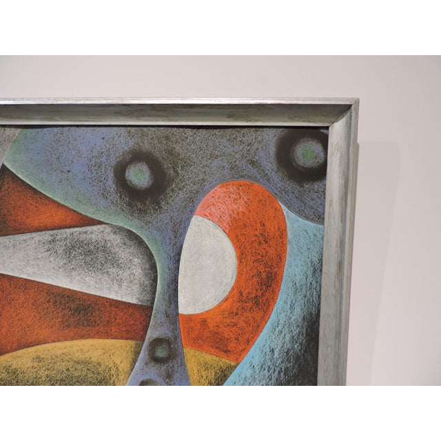 1960s Framed Mid Century Modern Abstract Landscape Pastel Painting, Klee, Miro Style For Sale - Image 5 of 9