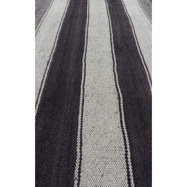 Mid 20th Century Mid 20th Century Vintage Turkish Kilim With Vertical Stripes in Brown and Cream For Sale - Image 5 of 10