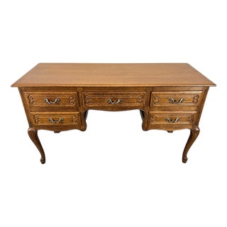 Vintage French Louis XVI Style Carved Oak Desk or Chest For Sale