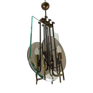 Six-Light Chandelier in Brass and Nile Green Murano Glass, 1960s For Sale