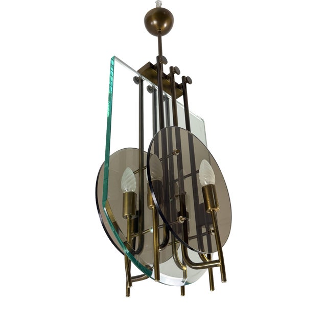 Six-Light Chandelier in Brass and Nile Green Murano Glass, 1960s For Sale