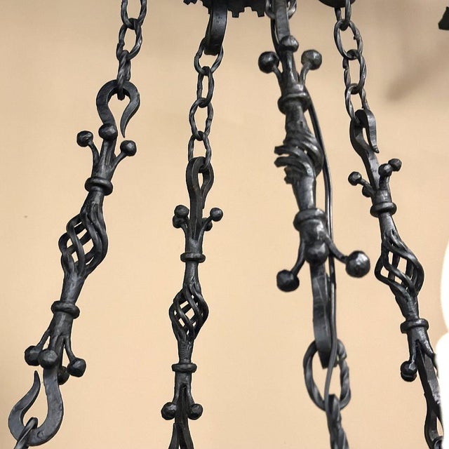 Charcoal Antique Italian Hand-Forged Wrought Iron Chandelier For Sale - Image 8 of 15