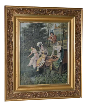 Early 20th Century Oil Painting "Fishing" by E. Smette C.1917