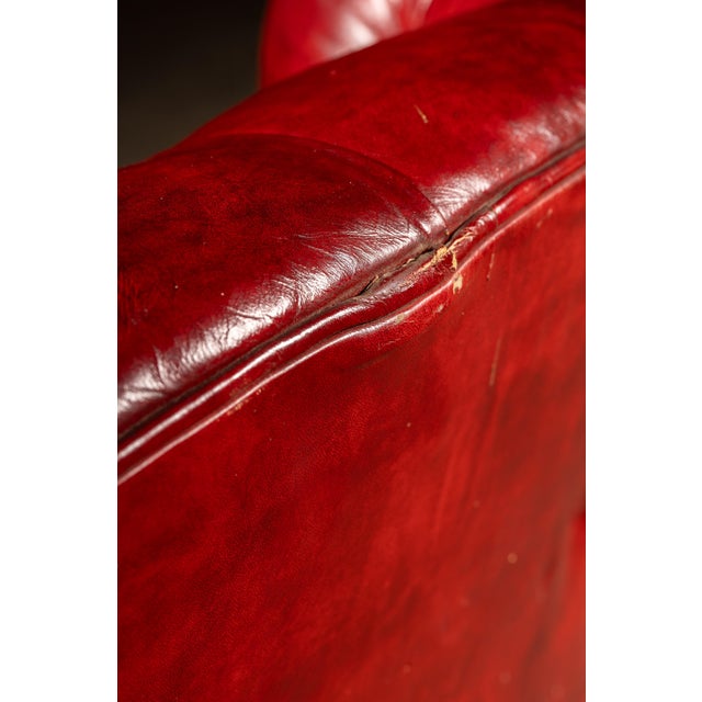 Vintage Leather Chesterfield Wingback Chair With Ottoman in Red by Ethan Allen For Sale - Image 13 of 13