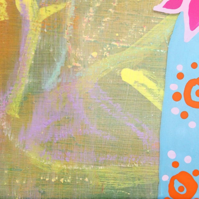 Donna Con Capo Fiorito - Framed Original Artwork by Beddru, Figurative Colorful Textured Portrait For Sale - Image 4 of 10