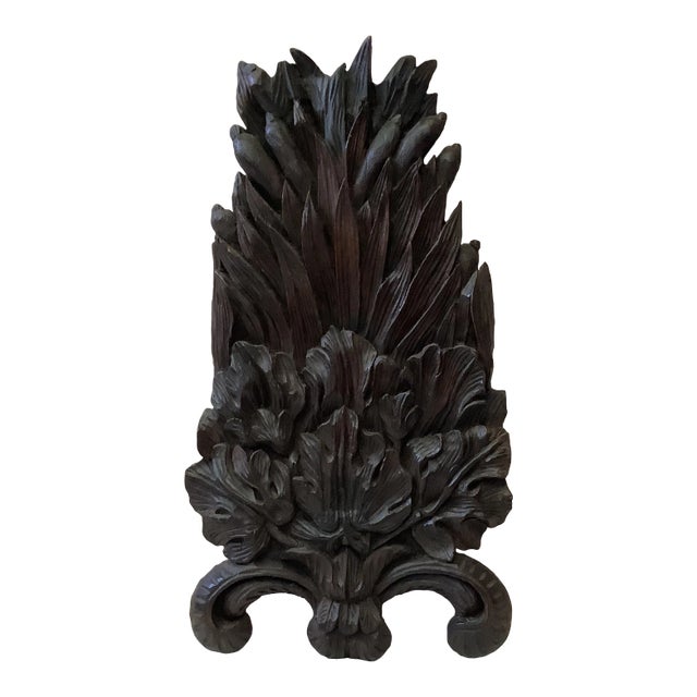 19th Century Carved Wood Leaves & Reeds Plaque For Sale