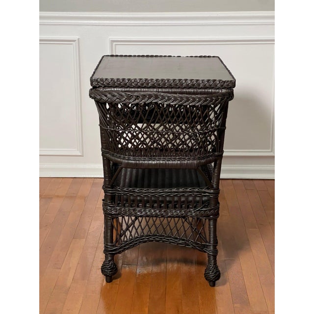 Wood Bar Harbor Wicker Library or Side Table With Magazine Pockets in Brown, C. 1915 For Sale - Image 7 of 18