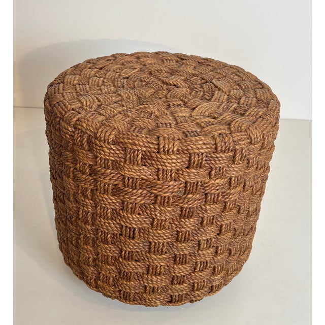 Mid-Century Modern 1970s Rope stool with round wooden legs in the style of Audoux Minet For Sale - Image 3 of 12