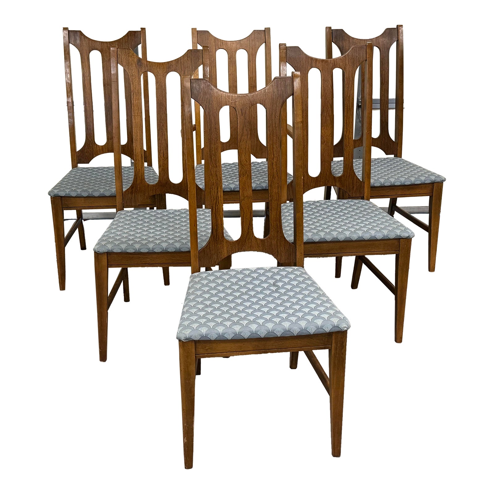 Set of 6 Mid-Century Modern Bassett Prestige Walnut Dining Chairs ...