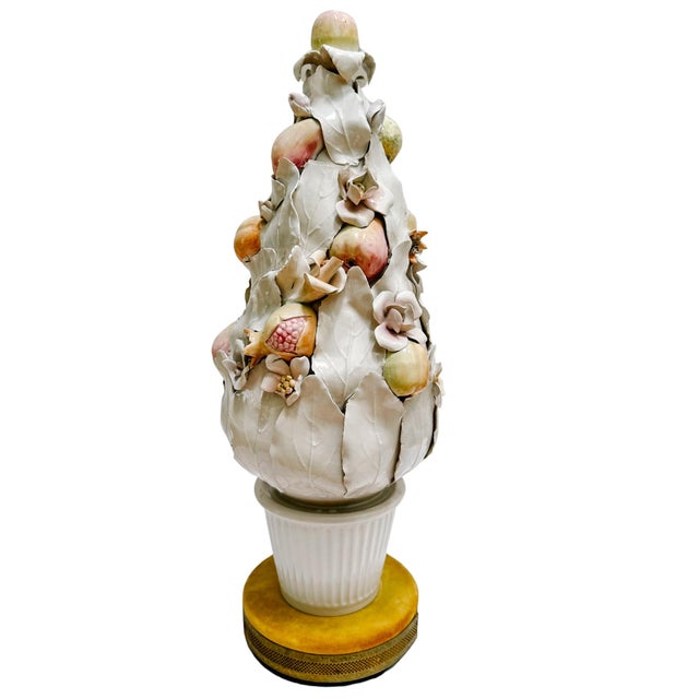 Ceramic Mid-Century Italian Porcelain Pastel Fruit Topiaries & Table Lamp Conversions by Ardalt For Sale - Image 7 of 18