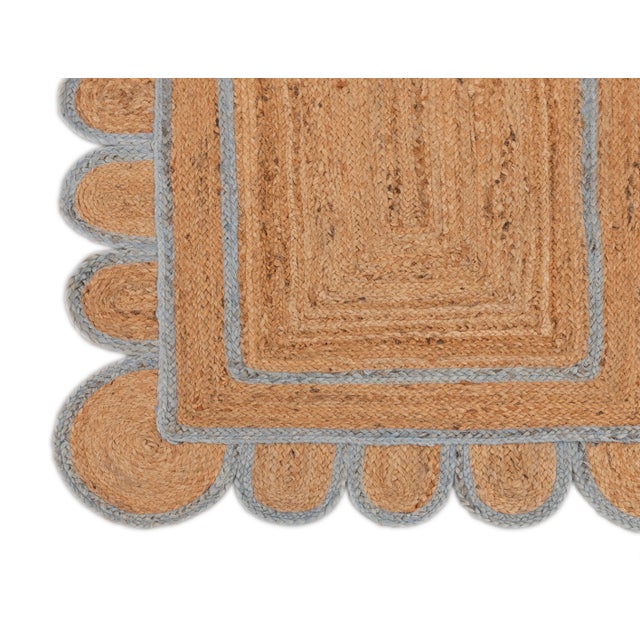 Boho Chic Grey Trim Jute Scallop Braided Handmade Rug - 2'x3' For Sale - Image 3 of 13