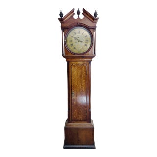 Antique English Oak Tall Case Grandfather Clock For Sale