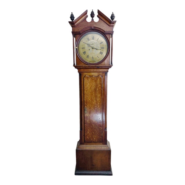 Antique English Oak Tall Case Grandfather Clock For Sale