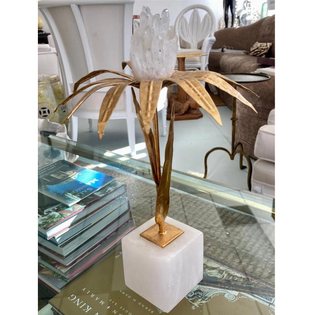 French Gilt Palm Tree With Rock Crystal and Marble Base - Medium For Sale - Image 4 of 13