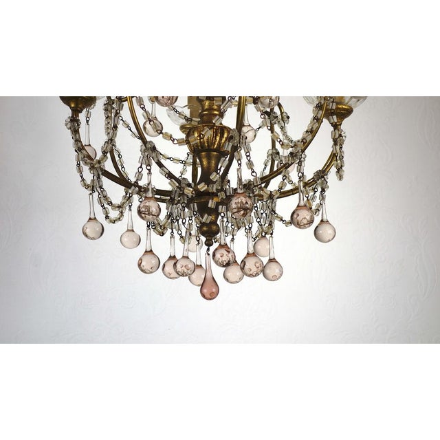 Gold Gold-Plated Metal & Murano Glass Drop Chandelier, 1930s For Sale - Image 8 of 14