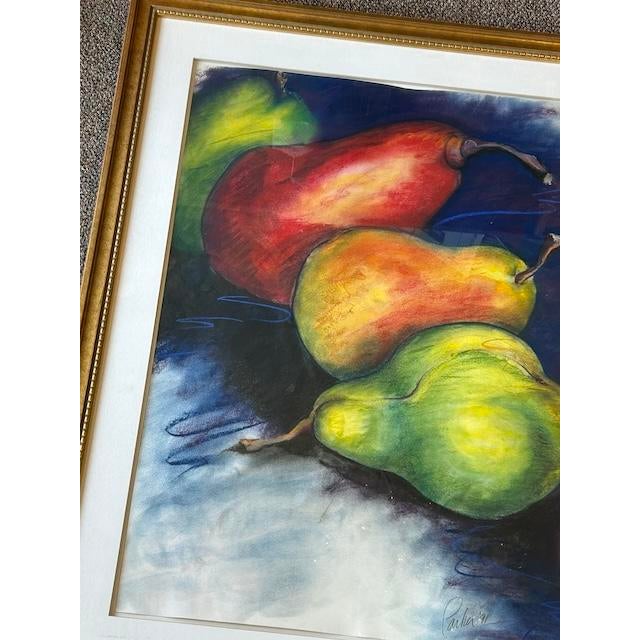 Impressionist Vintage Large Scale "Pears" Original Still Life Pastel Painting by Parker C.1991 For Sale - Image 3 of 8