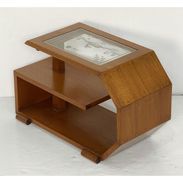 Pair of French Art Deco Side Tables With Etched Glass Tops For Sale - Image 17 of 18