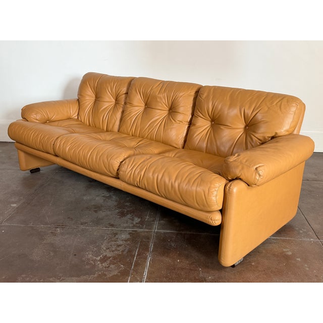 Vintage 1970s Tan Leather Scarpa B & B Italia Sofa For Sale In Los Angeles - Image 6 of 13