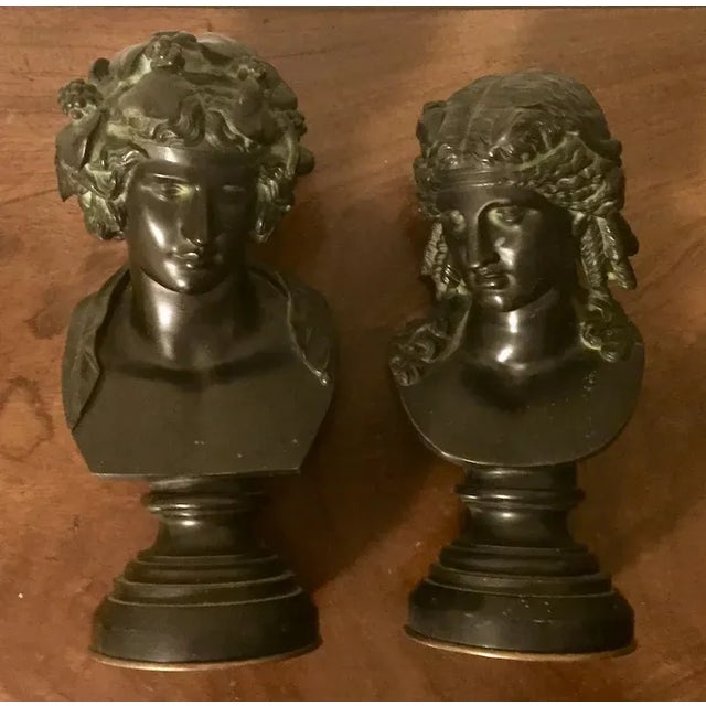 Antique 19th Century Grand Tour Bronze Classical Busts of Bacchus and Ariadne on Marble Socles - A Pair For Sale - Image 9 of 11