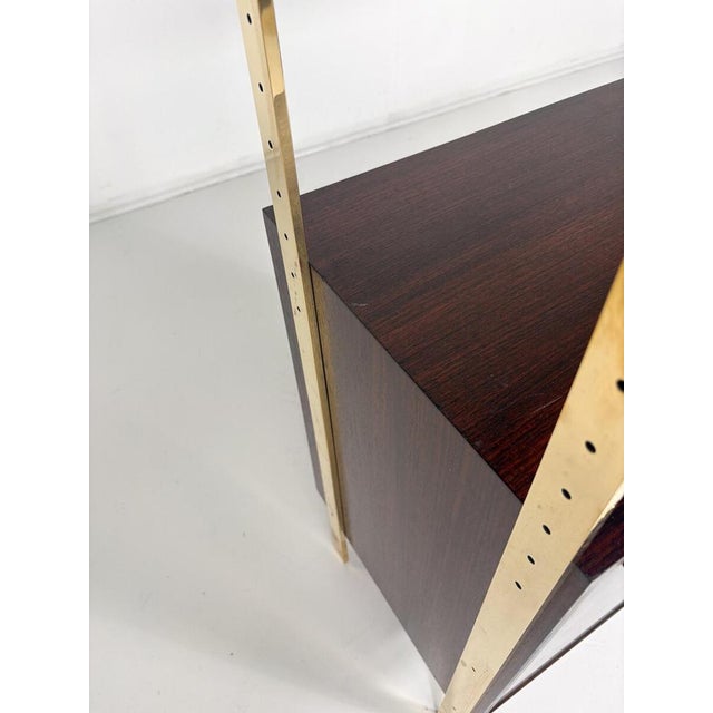 Gold Brass and Wood Bookcase by Jules Wabbes for Mobilier Universel, Belgium, 1960s For Sale - Image 8 of 11