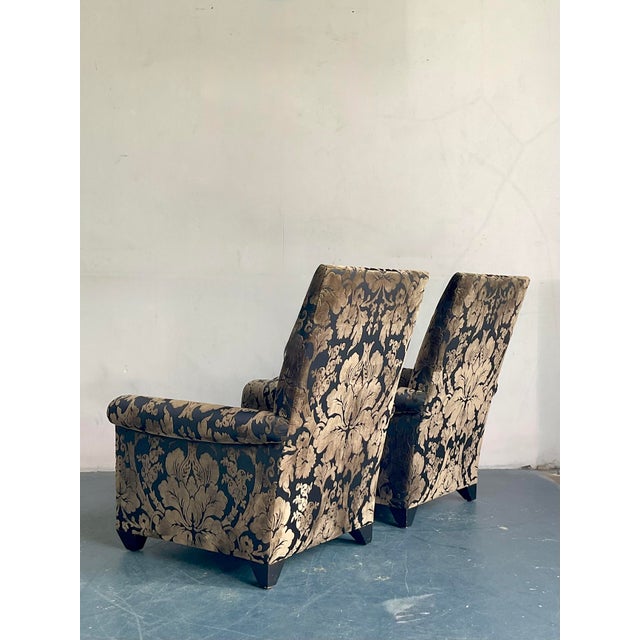 Wood Vintage Boho John Hutton for Donghia Silk Devore Lounge Chairs - A Pair For Sale - Image 7 of 11