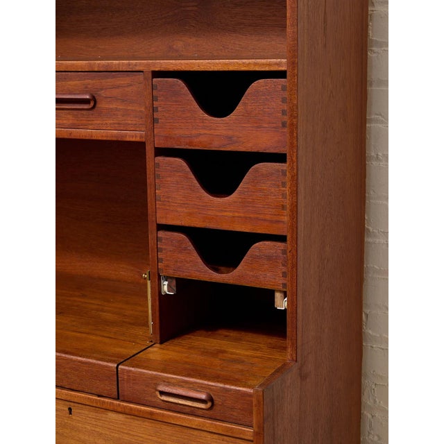 Vintage Mid-Century Modern Teak Secretary Desk With Fold-Down Writing Surface For Sale - Image 12 of 12