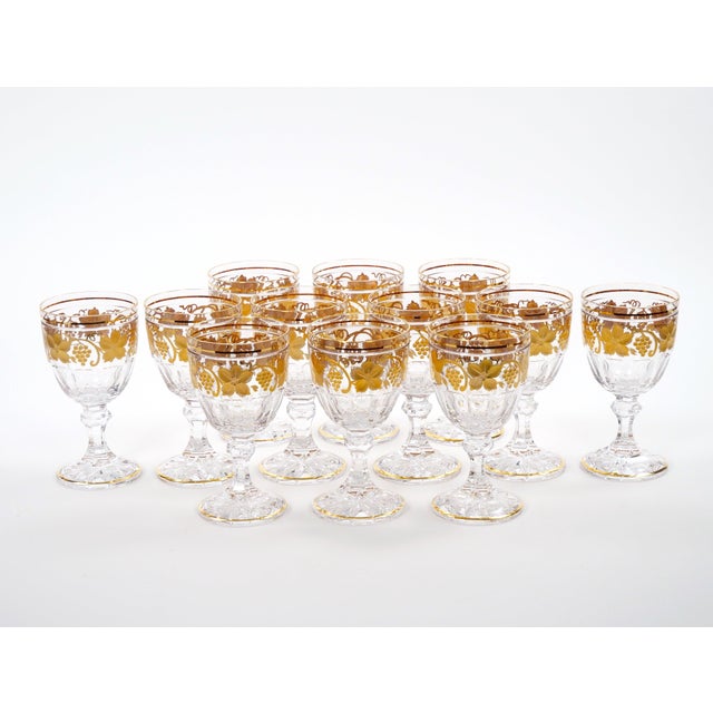 An exceptional set of twelve mid-20th century Tableware wine / water glass service by the renowned Belgian glassmaker Val...