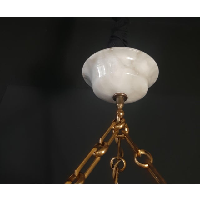 Art Deco Three-Light Alabaster Pendant Lamp, 1920s For Sale - Image 10 of 12