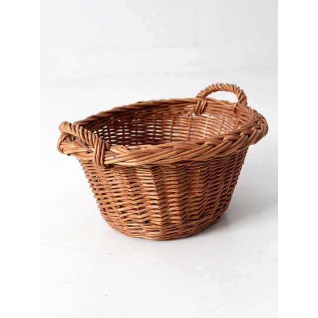 Brown Vintage Woven Harvest Basket For Sale - Image 8 of 10