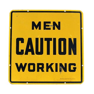 Vintage Double-Sided Men Caution Working Sign For Sale
