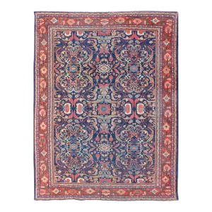 Colorful Antique Persian Sultanabad Rug With Navy Blue Field and Red Border 9'0"x12'1"