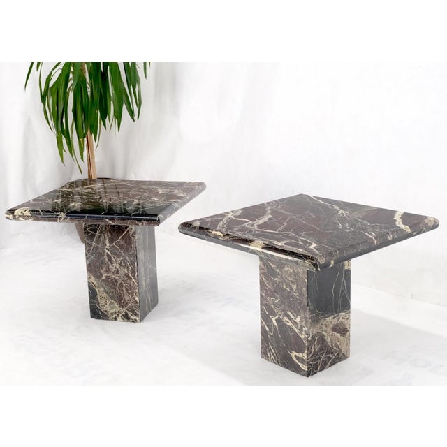 Pair of Square Black & Dark Red & White Veins Marble Side End Tables Stands Mint For Sale - Image 11 of 13